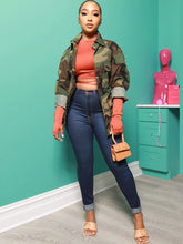 Long Sleeve Camouflage Printed Button Jacket